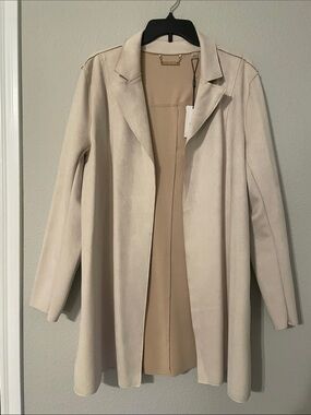 Tahari Light Cream Open Front Trench Coat